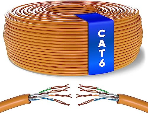Mr. Tronic Cavo Ethernet Cat 6 da 100m Bulk Cabel, Cavo di Rete LAN Cat 6 ad Alta Velocità Per Connessione Internet Veloce 1 Gbps – 250 MHz AWG24 Sfuso | UTP CCA (100 Metri, Arancione)