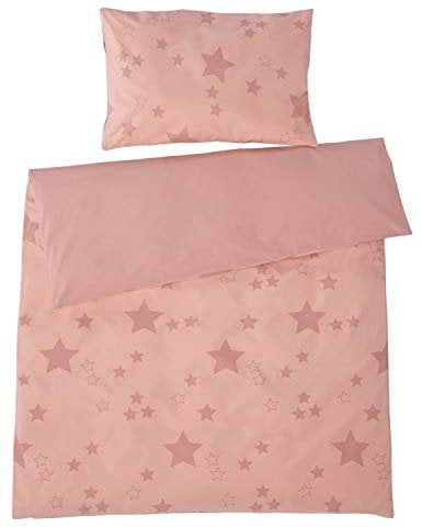 Bio Kinderbettwäsche 100% Bio-Baumwolle (kbA) GOTS zertifiziert, Sterne Rosa, 100 x 135 cm / 40 x 60 cm, Perkal-Stoff