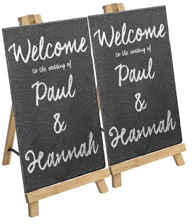 Argon Tableware Easel Stand & Slate Board Set - Pack of 3 - Wooden Easel Display Stand Poster Holder and Natural Slate Sign for Wedding Plans, Welcome Board, Art Posters