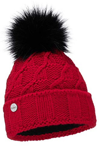 ELIMELI Damen Winter Mütze warme Strickmütze Wintermütze mit Bommel Slouch Strick Beanie Damen Bommelmütze für Winter Hergestellt in EU Farbenauswahl 17528 (Rot)