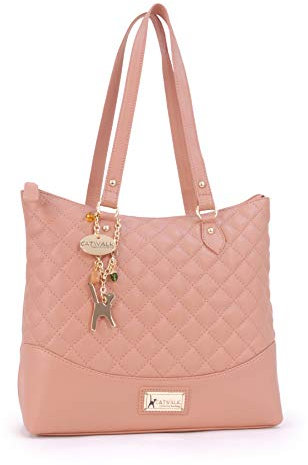 Catwalk Collection Handbags - Damen Schultertasche Mittelgroß/Groß - Handtasche Tote Bag - Gesteppte Leder - Sofia - Rosa Gold