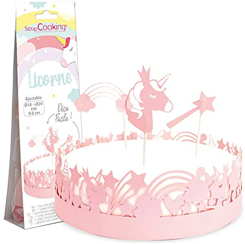 SCRAP COOKING - Déco Gâteau Licorne - Kit Décoration pour Gâteau, Pâtisserie, Dessert, Anniversaire - Thème Licorne - Cake Design - 4910 Rose
