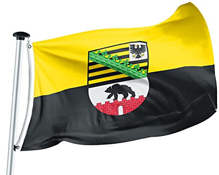 FLAGLY Premium Flagge Sachsen-Anhalt 100x150cm -115g/m² Stoffgewicht - gedruckt, robustes und witterungsbeständiges Glanzpolyester mit Ösen (100 x 150 cm, Sachsen-Anhalt)