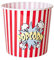 Tradineur - Cubo para palomitas redondo de plástico, diseño a rayas, popcorn, cine en casa - 24 x 21 cm - Rojo y blanco