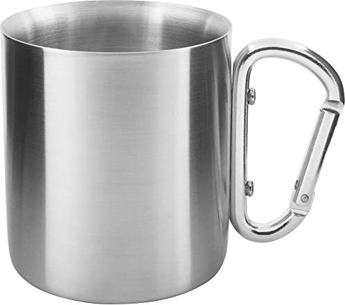 Tatonka Edelstahl-Tasse Thermo Mug Carabiner 250ml - Doppelwandiger Thermobecher mit Deckel, Karabiner-Griff, Volumenskalierung und 0,25l Volumen - isoliert , 1 Stück (1er Pack)