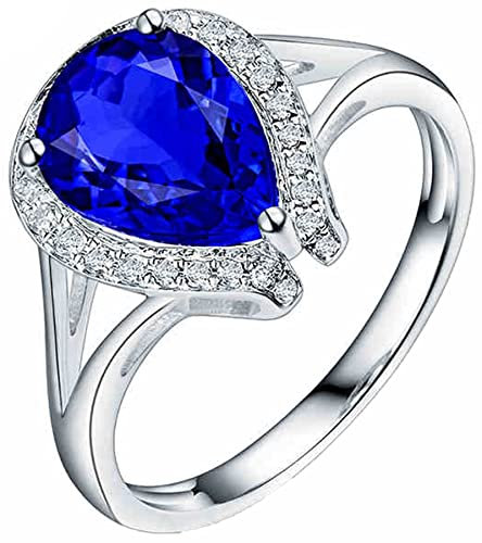 AMDXD Diamantring Weißgold 750, Träne Tropfen Ringe Gold Damen mit Blau Tansanit 1.89ct, Geschenk für Valentinstag, Weiß Gold, Gr.53 (16.9)