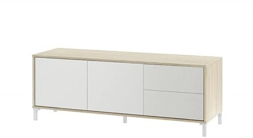 Habitdesign Mueble TV Salón Comedor Brooklyn Melamina Ideal Organizador Espacios Modernos Roble Canadian y Blanco Artik 130 cm