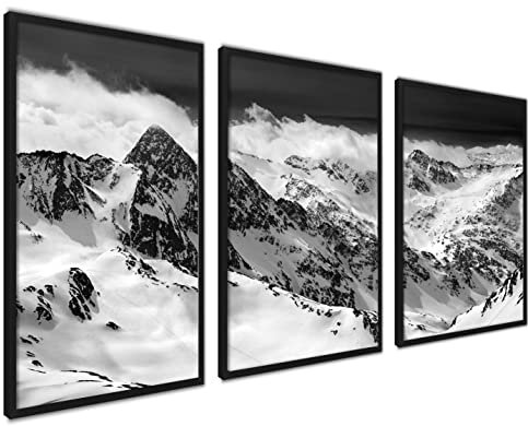 ag.art deco Quadri Moderni Soggiorno 30x40 cm | Poster da Parete | Quadri Camera da Letto o il Soggiorno | Set di 3 Stampe da Parete senza Cornice (Montagne in Bianco e Nero)