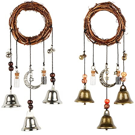 Witch Bells for Home Protection, Pagan Decor for Attracts Positive and Drive Out Negative, Hanging Silver Christmas Bells, Safacre Witch Decor Aesthetic Wind Chimes(Wishing Bottle and Gems)…