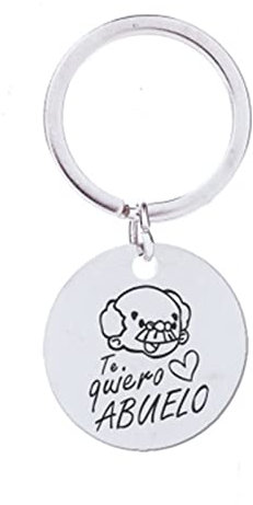Anhänger mit Gravur, Schlüsselanhänger für Frauen Edelstahl Runder Anhänger mit Gravur Te Quiera Abuelo Silber Schmuck Geschenk