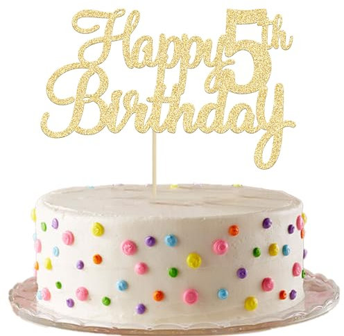 Gyufise 3Pcs Happy 5th Birthday Cake Topper Glitter Number 5 Five Years Old Birthday Cake Pick Decoration for Celebrating 5th Birthday Anniversary Party Supplies Gold