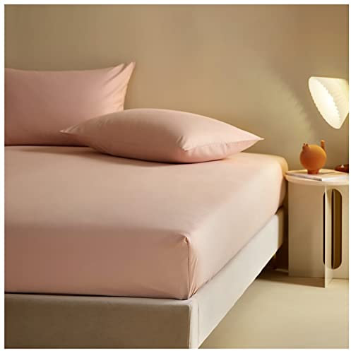 Spannbettlaken Matratzenschoner Atmungsaktiv Schutz Mit Rundumbezug Baumwolle Matratzenschutz Mit Tiefer Tasche Waschbar (Color : Pink, Size : 150 * 200+30cm)