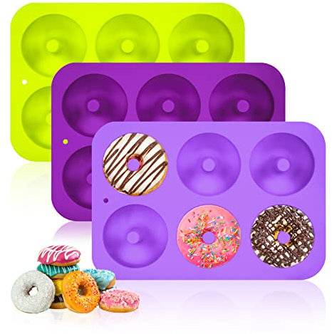 Johotone Silikon Donut Formen Antihaft Donut Backform Form Silikon Donutformen für Kuchen Keks Bagels Muffins 3 Stück (Grün, Dunkelviolett, Hellviolett)