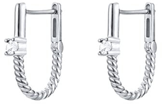 925 Silber Ohrringe, Ohrringe Silber Creolen U-Form Verdreht mit Zirkonia Omega-Back Ohrringe Damen Nickelfrei