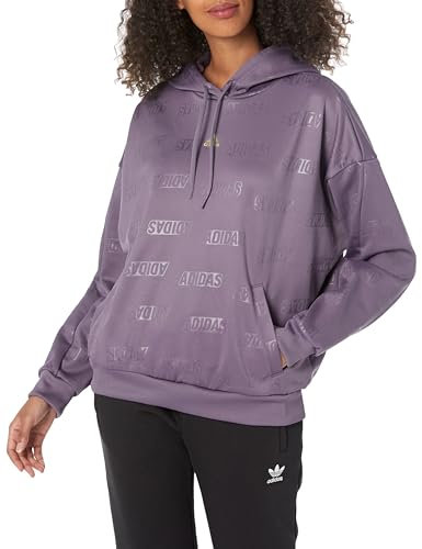 adidas Felpa con cappuccio da donna in pile con monogramma, Viola Ombrato/Oro Metallizzato, S