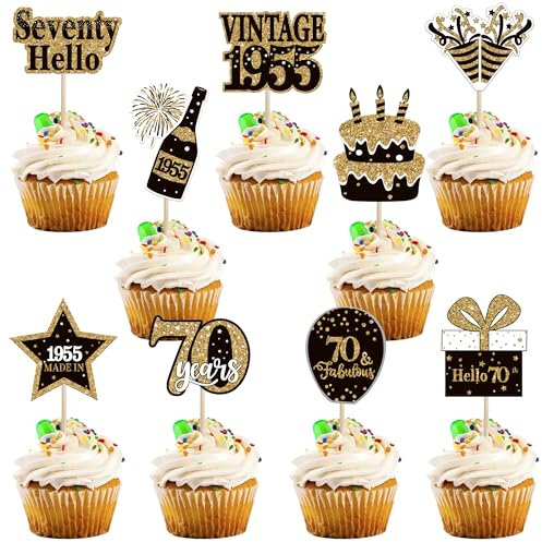 36 Stück 70th Geburtstag Tortendeko Vintage 1954 Cupcake Toppers 70 Fabulous Nummer 1954 Cupcake Picks glücklich 70 Geburtstag Hochzeitstag Party Kuchen Dekorationen Zubehör