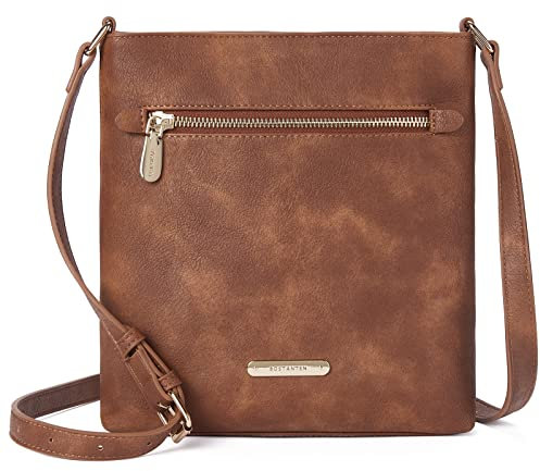 BOSTANTEN Umhängetasche Damen Mittelgroß, PU Leder Crossbody Schultertasche, Umhänge Tasche Handtasche Damen Umhängetasche Elegant Braun