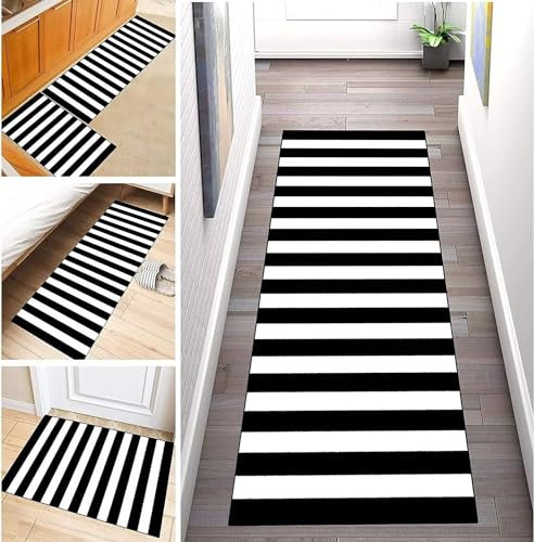 ZDYHMrj Teppich Läufer Flur schwarz weiß rutschfest 50x200cm Korridor Teppichläufer Waschbar Modern Schlafzimmer Wohnzimmer Läufer Teppich Breite 40-120cm