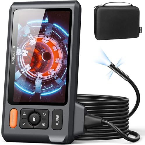 DEPSTECH DS520 Endoskopkamera mit Licht, 5,0'' IPS Bildschirm Kanalkamera, HD 1080P Endoskop Inspektionkamera Schlauchkamera wasserdichte IP67, Tragetasche, 32GB TF Karte - 5M Kabel