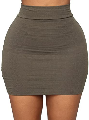 Womens Basic High Waisted Stretchy Solid Pencil Sexy Bodycon Mini Skirt (as8, alpha, s, regular, regular, Dark Green)