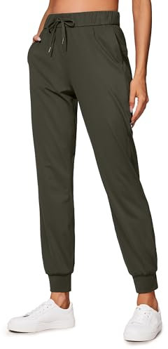 CRZ YOGA Damen Jogginghose mit Tunnelzug Undurchsichtig Sweathose Sporthose Seitentaschen - 71cm Olivgrun 40