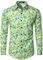 JOGAL Herren Regular Fit Floral Business Hemd Langarm Button Down Print Freizeithemd Grün Blume XXX-Large