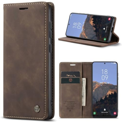 König Design Handyhülle für Samsung Galaxy S23 Plus 5G Hülle Premium Kunst-Leder Klappbar Flip Case Magnet Kartenfach Standfunktion Tasche Schutzhülle für Samsung Galaxy S23 Plus 5G (Kaffee)