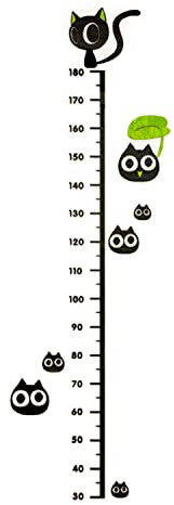 Kinder Messlatte, HASLED Messlatte Personalisiert aus Acryl, Schwarze Katze der Karikatur, Aufklebbares Design, Messlatten für Baby- & Kleinkinderzimmer, Geeignet für Schlafzimmer Kinderzimmer