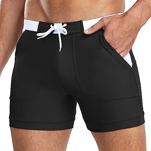Maillots de Bain pour Hommes Short De Surf à Séchage Rapide Slip Sport Boxer à Cordon Coulissant Shorts de Plage de Bain Extensibles avec Poches(M-HEI)