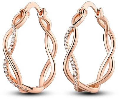NARMO Hoop Earrings 925 Sterling Silver Earrings for Women Silver Rose Gold Twist Irish Celtic Knot With Cubic Zirconia Hoop Earrings