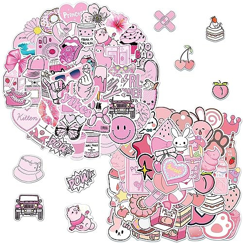 100 rosa Aufkleber, niedliche Aufkleber, Aufkleber für Wasserflaschen, ästhetische Aufkleber, trendiges Aufkleber-Set für Laptop, Gepäck