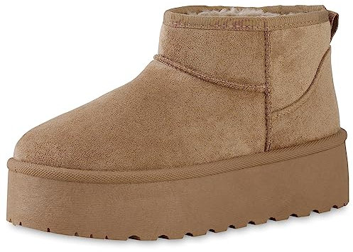 VAN HILL Damen Plateau Boots Vorne Trendy Schuhe 840485 212934 Khaki 40