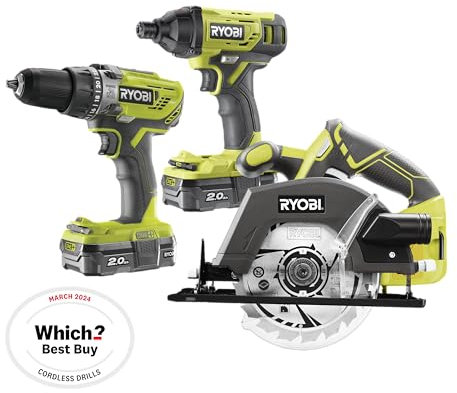 Ryobi R18PDID2CSP-220S 18V ONE+ Cordless Combi Drill, Impact Driver & Circular Saw Starter Kit (2 x 2.0Ah)
