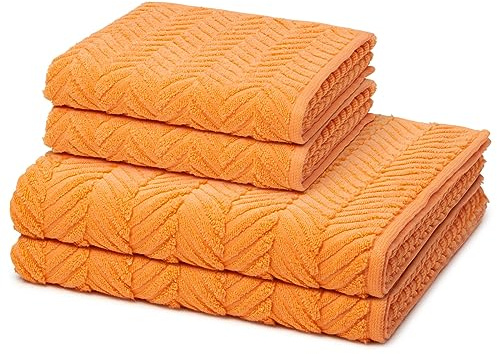 Ross - 4 teiliges Frottier-Set - Sensual Skin - Zopf-Muster (2 X Handtuch 2 X Duschtuch im Set) - 500 g/m2 - Baumwolle - Walkfrottee - saugstark - weich und flauschig - Ginster