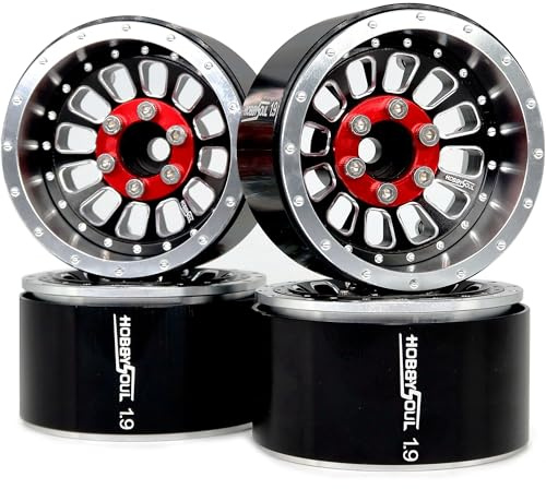 hobbysoul RC 1.9 Beadlock Räder verstellbar 4 Negative Offsets Felgen breit 31mm Silber/Schwarz für 1/10 Crawler Traxxas TRX-4 Axial SCX10 Redcat Gen8,(4er-Pack)