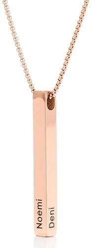 bijuuu Säulenkette personalisierbar mit Gravur – Wasserfeste Stabanhänger Halskette – Namenskette mit Karabinerverschluss – 50-55 cm Länge aus 316L Chirurgen Edelstahl – Roségold