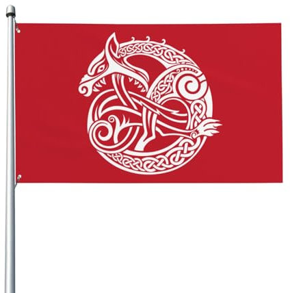 NIBABAEU Dekorative Hausflagge, Hofbanner, skandinavischer Wikinger-Wolf-Runen-Druck, Garten, Hof, Rasen-Dekoration, 90 x 150 cm