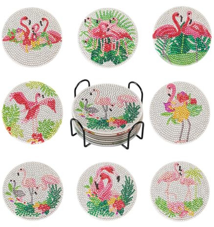Cheriswelry Kit de peinture diamant - Dessous de verre - Motif flamant rose - Pour débutants - Décoration d'intérieur