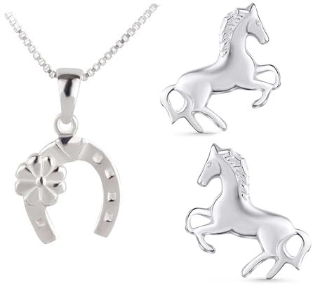FIVE-D Anhänger mit Kette Kinderohrringe Pony Pferd 925 Silber im Schmucketui (Pferd-Hufeisen)