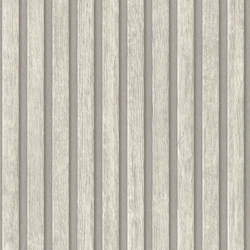 Wooden Slats Light Grey Wallpaper - Modern Contemporary Feature Wall Trendy - Textured Paste The Wall Vinyl