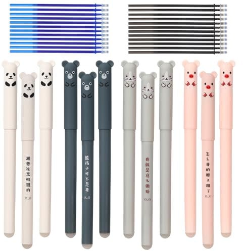 WUFANC Radierbare Stifte Set - 12 Stück Radierbarer Kugelschreiber + 24 Stück Minen - 0,5 mm Erasable Pen - Radierbarer Tintenroller für Studenten, Lehrer (36er Set)