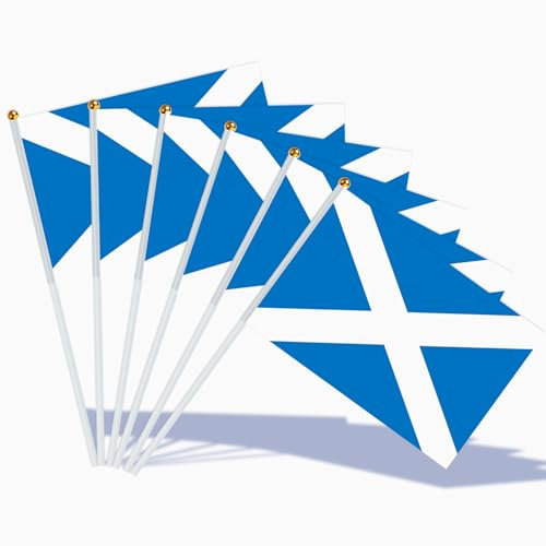 AhfuLife Petit Drapeau Ecosse - 15Pcs Mini Drapeaux Ecossais avec Poteau Solide Blanc de 30cm pour Décor Fête de la Saint-André, Euro Football Match, Coupe du Monde, Célébration Fête Nationale