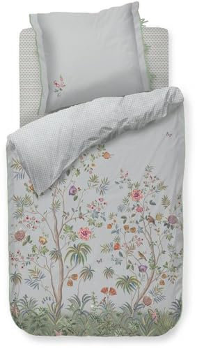Pip Studio Bettwäsche Il Paradiso Hellblau Perkal Bäume Blüten Sträucher Schmetterlinge Vögel Früchte, Größe:200 cm x 200 cm