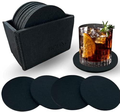 Helino Home Glasuntersetzer 10er Set, Schwarze Glasuntersetzer für Gläser, Tassen und Getränke - Tischuntersetzer aus Filz