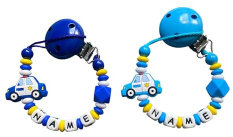 Schnullerband Auto Polizeiauto mit Namen für Junge und Mädchen
