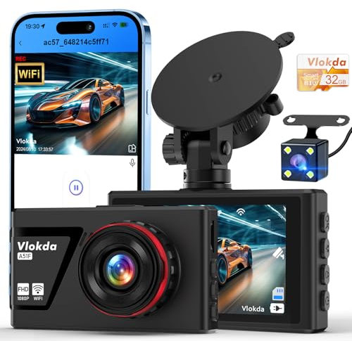 Dash Cam Front and Rear, Dash Cam WiFi/APP Control 1080P Car Camera Dash Cam, Dash Camera for Cars with Free 32G Card, Night Vision, G-Sensor, Loop Recording, 24H Parking Dashcam