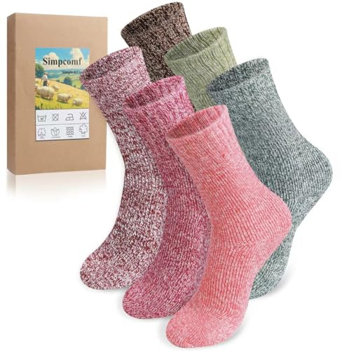 Simpcomf Thermosocken Damen Warme Socken Merino Wollsocken Wintersocken Kuschelsocken Damen Dicke Stricksocken Wandersocken