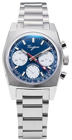 Seestern Sugess Heritage 442 Mechanischer Stahl Chronograph Blau Weiß Saphir Herrenuhr, blau, Armband