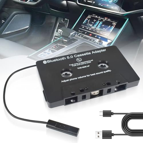 Adaptador de casete para coche,Bluetooth 5.0 Adaptador de Cassette para Coche,Casete de Audio de Coche Bluetooth a Adaptador AUX, Reproductor de CD, MP3,con Manos Libres Incorporada para Llamada
