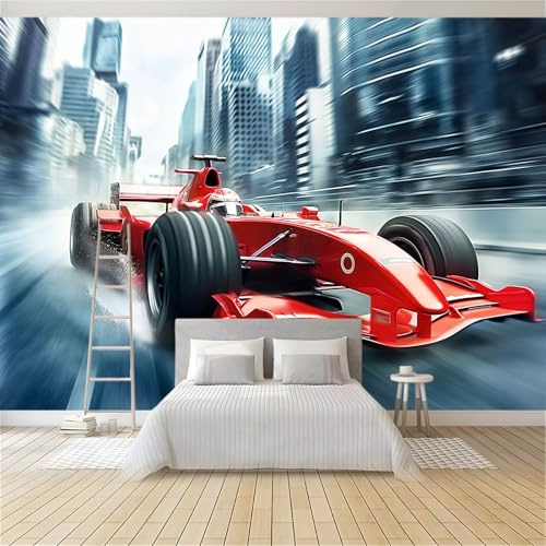 Papier Peint Mural 3D Voiture De Course De Formule Rouge 350x256 cm Papier Peint Panoramique Poster Tapisserie Photo, Papier Peint intissé pour Chambre Salon Personnalisé Murale Décoration